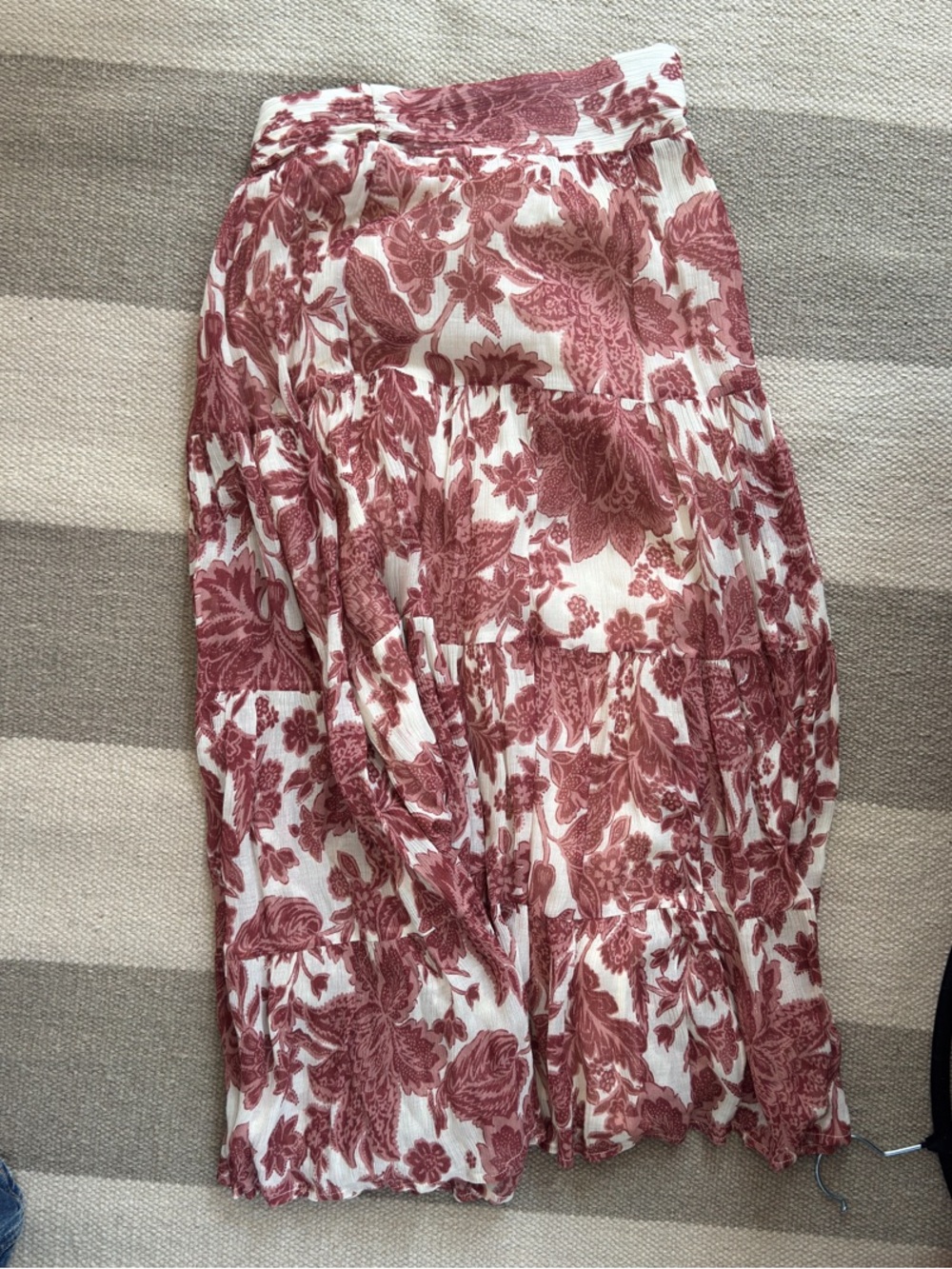 ba&sh White Midi Skirt with Dusty Rose Floral Print